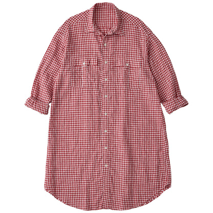 ROLL UP LINEN GINGHAM CHECK SHIRT DRESS