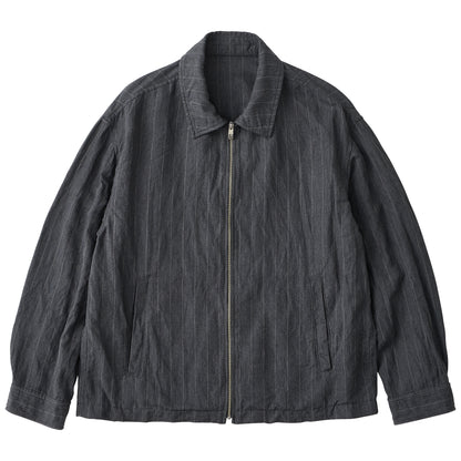 PIN STRIPE LINEN COTTON ZIP UP JACKET W / LOVE & PEACE SILVER